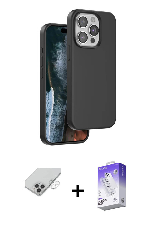 ieg™ iPhone 14 Pro Max Kılıf Kıvılcım Çizgi Serisi - Siyah Bilvis 5in1 3D Magic Cam Ekran Koruyucu +