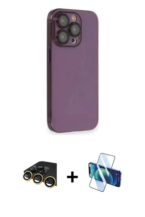 ieg™ iPhone 13 Pro Max Kılıf Siluet Minimal Özel Seri - Siyah 3D Antistatik Cam Ekran Koruyucu + Gol
