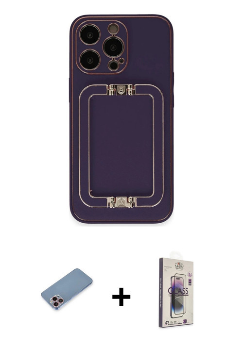 ieg™ iPhone 13 Pro Max Kılıf Kozmos Minimal Prime - Siyah Bilvis 3D Cam Ekran Koruyucu + Pembe Shine