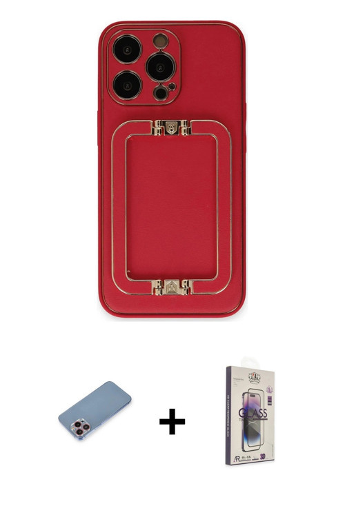 ieg™ iPhone 13 Pro Max Kılıf Kozmos Minimal Prime - Siyah Bilvis 3D Cam Ekran Koruyucu + Pembe Shine