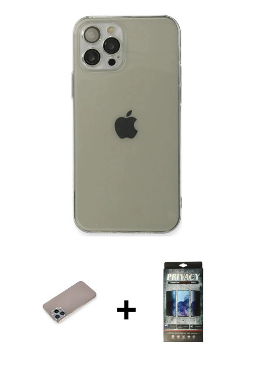 ieg™ iPhone 12 Pro Kılıf Ahenk Doku - Siyah 34D Hayalet Izgaralı Cam + Sierra Blue Shine Kamera Lens