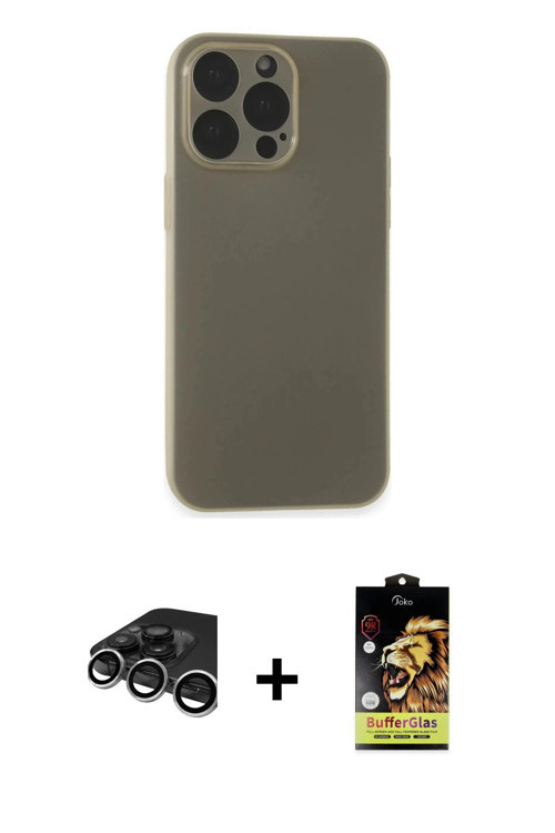 ieg™ iPhone 15 Pro Max Kılıf Atlas Minimal Prime - Siyah Buffer Cam Ekran Koruyucu + Gümüş Raze Meta