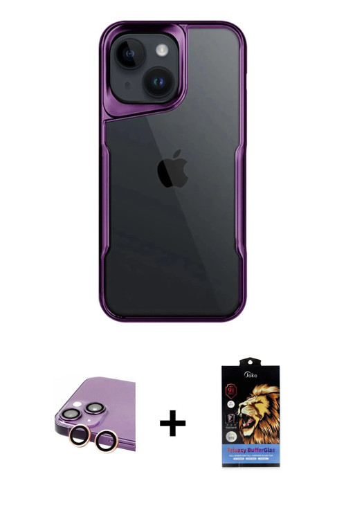 ieg™ iPhone 15 Kılıf Akış Çizgi Koleksiyonu - Siyah Buffer Hayalet Cam Ekran Koruyucu + Pembe Raze M