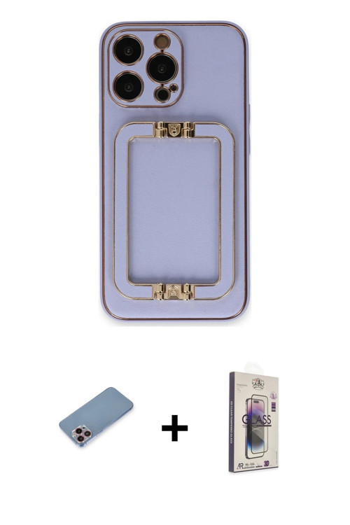 ieg™ iPhone 13 Pro Max Kılıf Kozmos Minimal Prime - Siyah Bilvis 3D Cam Ekran Koruyucu + Pembe Shine
