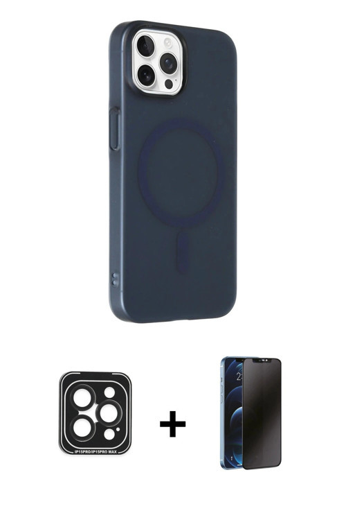 ieg™ iPhone 15 Pro Max Kılıf Çekirdek Modern Prime - Siyah 3D Antistatik Hayalet Cam Ekran Koruyucu