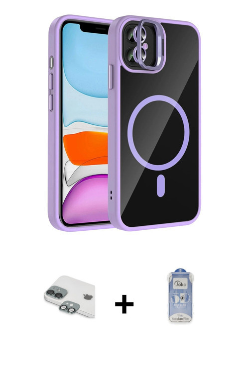 ieg™ iPhone 11 Kılıf Yadigar Asil Koleksiyonu - Siyah Joko Magic 5D Cam + Yeşil Pers Alüminyum Kamer