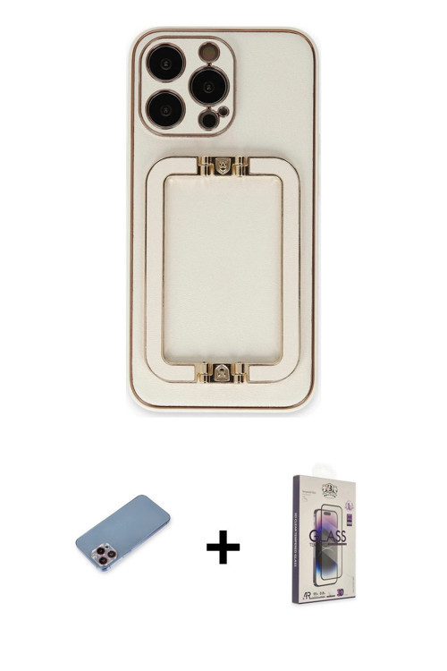 ieg™ iPhone 13 Pro Max Kılıf Kozmos Minimal Prime - Siyah Bilvis 3D Cam Ekran Koruyucu + Pembe Shine
