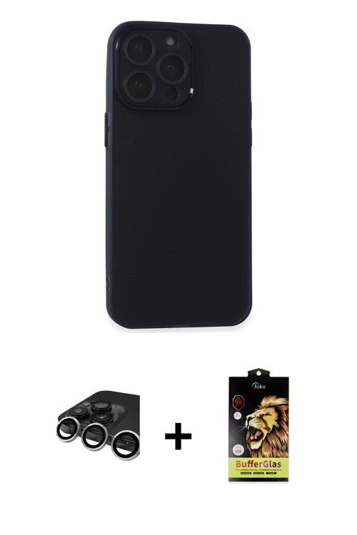 ieg™ iPhone 15 Pro Max Kılıf Atlas Minimal Prime - Siyah Buffer Cam Ekran Koruyucu + Gümüş Raze Meta