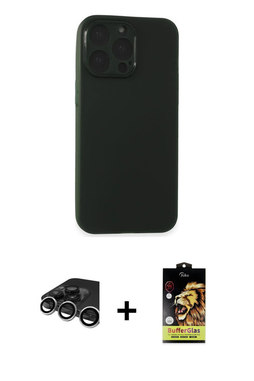 ieg™ iPhone 15 Pro Max Kılıf Atlas Minimal Prime - Siyah Buffer Cam Ekran Koruyucu + Gümüş Raze Meta