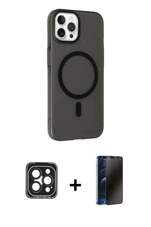 ieg™ iPhone 15 Pro Max Kılıf Çekirdek Modern Prime - Siyah 3D Antistatik Hayalet Cam Ekran Koruyucu