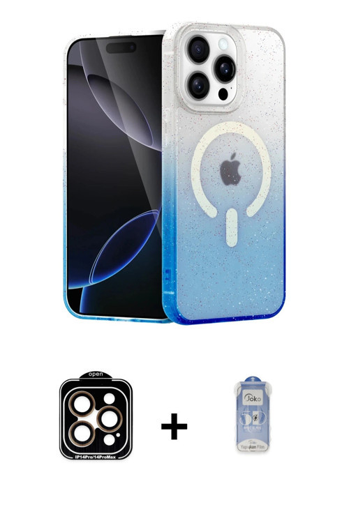 ieg™ iPhone 15 Pro Max Kılıf Eksen Minimal Özel Seri - Siyah Joko Magic 5D Cam + Turuncu PVD Metal K