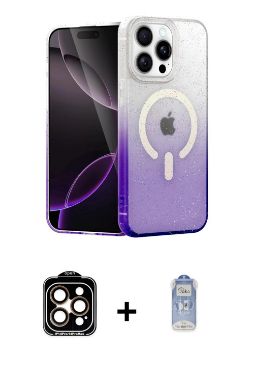 ieg™ iPhone 15 Pro Max Kılıf Eksen Minimal Özel Seri - Siyah Joko Magic 5D Cam + Turuncu PVD Metal K
