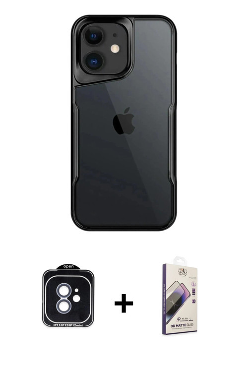 ieg™ iPhone 11 Kılıf Akış Çizgi Koleksiyonu - Siyah Bilvis 3D Mat Cam Ekran Koruyucu + Mavi PVD Meta
