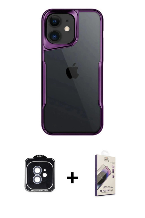 ieg™ iPhone 11 Kılıf Akış Çizgi Koleksiyonu - Siyah Bilvis 3D Mat Cam Ekran Koruyucu + Mavi PVD Meta