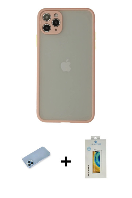 ieg™ iPhone 12 Pro Max Kılıf Ahenk Çizgi Serisi - Siyah Polymer Nano Ekran Koruyucu + Mavi Shine Kam