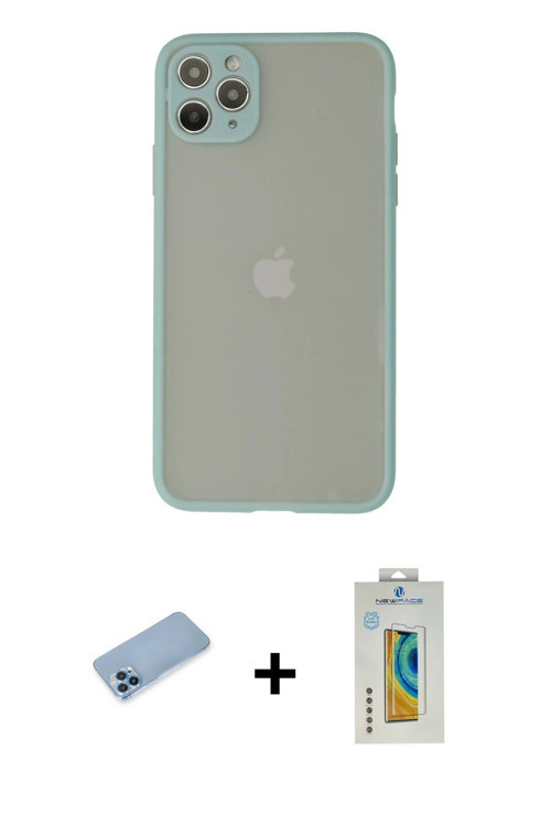 ieg™ iPhone 12 Pro Max Kılıf Ahenk Çizgi Serisi - Siyah Polymer Nano Ekran Koruyucu + Mavi Shine Kam