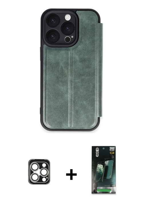 ieg™ iPhone 16 Pro Max Kılıf Zirve Yansıma Serisi - Siyah 360 Mat Full Body Arka Koruyucu + Gümüş PV