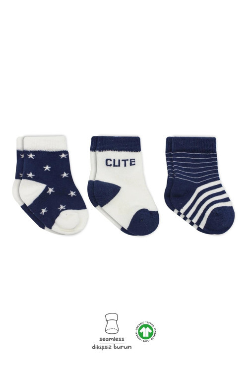 3'lü Penye Cute Stars Soket Çorap Bs10115 Lacivert