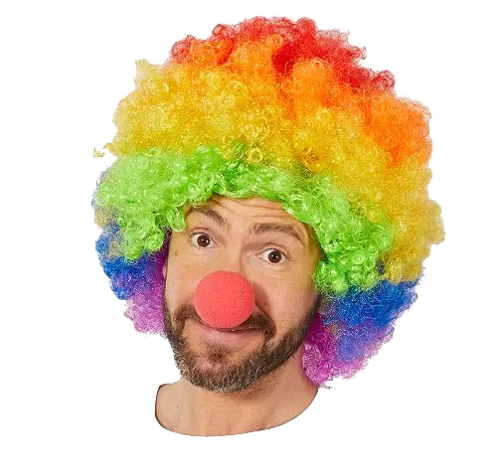 Rengarenk Gökkuşağı Afro Bonus Peruk Kırmızı Renk Sünger Burun 120 Gr