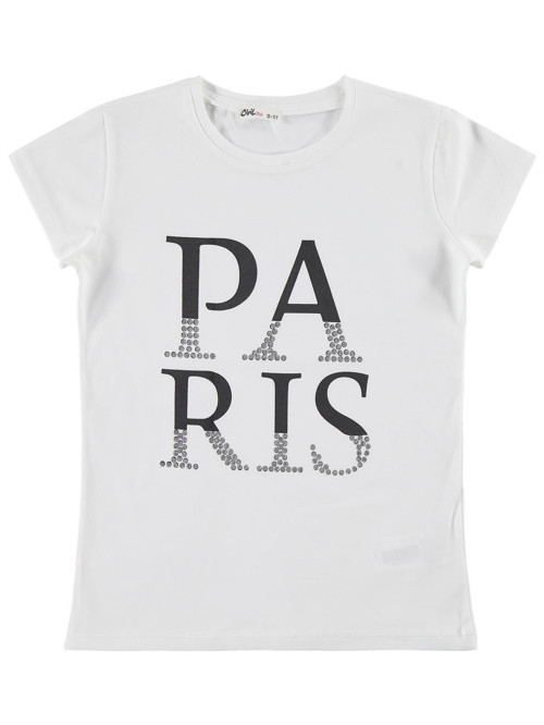 Paris Baskılı 10-13 Yaş Tişört - Kırık Beyaz