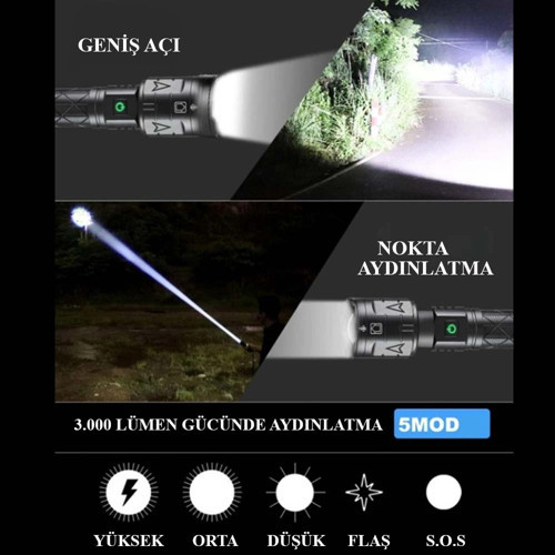3000 Lümen Güçlü El Feneri Wt-604