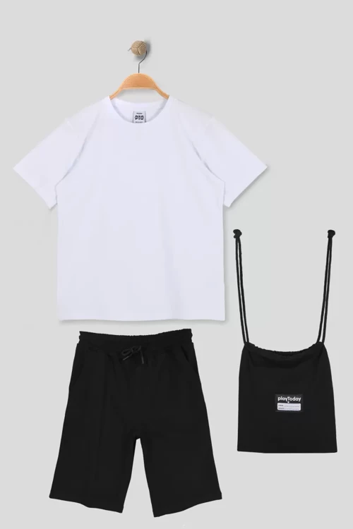 ERKEK ÇOCUK ŞORTLU TAKIM - SPOR ÇANTALI 3 LÜ SET