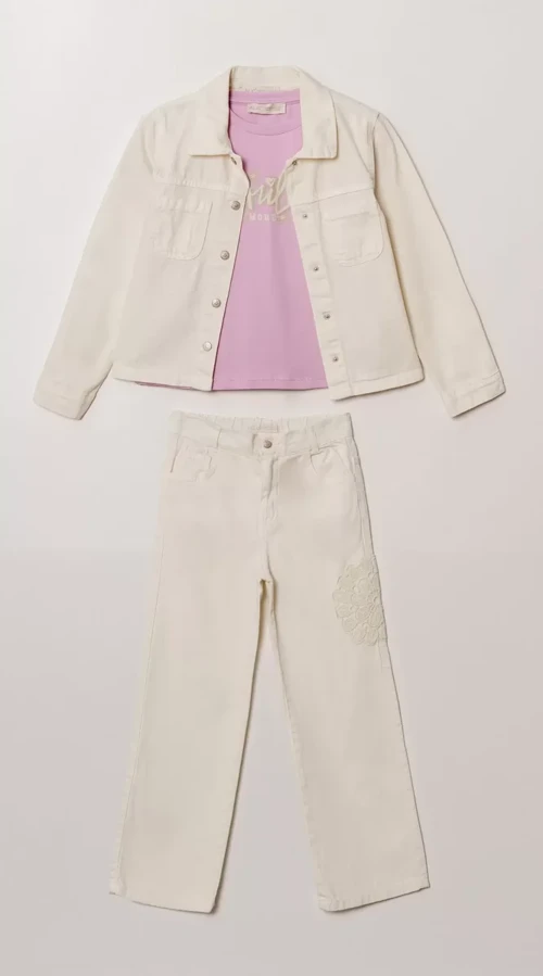 KIZ ÇOCUK DANTEL İŞLEMELİ BAYRAMLIK 3'LÜ ŞIK KOMBİN TAKIM (Bir Beden Büyük Önerilir)