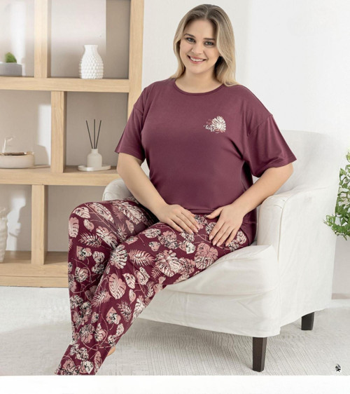 Kadın Ring Viskon Bisiklet Yaka Kısa Kol İnce Pijama Takımı 1445/7 - 1 Adet