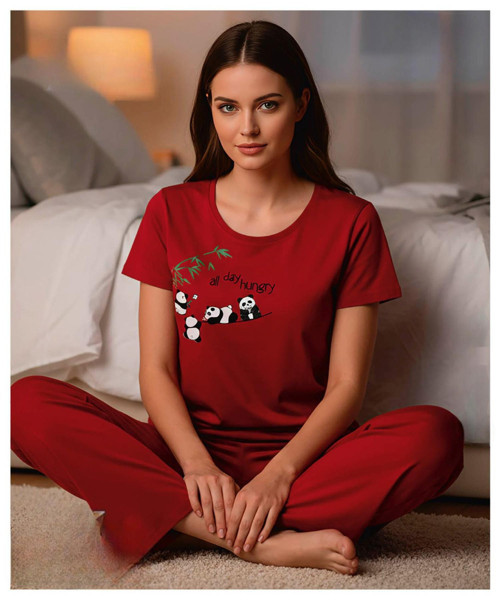 Kadın Milan Bisiklet Yaka Kısa Kol Likralı Pijama Takımı 50125K - 1 Adet