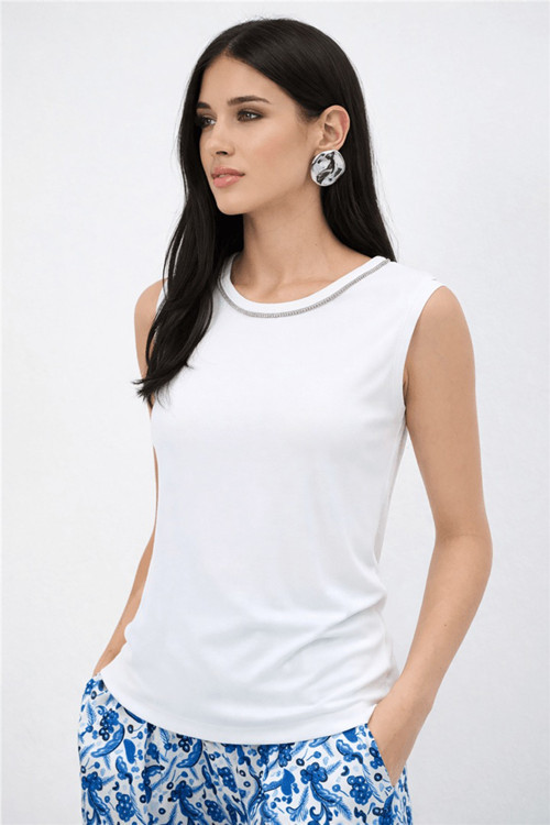 Regular Fit Taşlı Bisiklet Yaka Bayan Atlet 26Y0140K1 BEYAZ