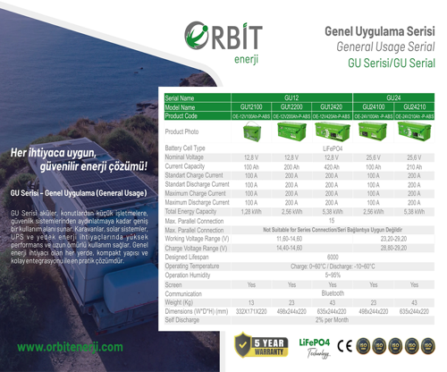 12V 200Ah Kasa Tipi Lityum Akü LiFePO4 Batarya ABS Kasa