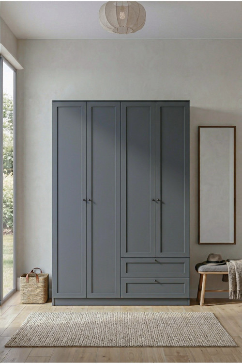 Terra 4 Kapaklı 2 Çekmeceli Gardırop/Dolap 137x210x52 cm – Modern Tasarım