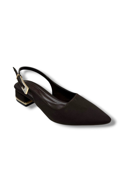 C-Shoes HK800-26 Süet Kısa Kare Topuk Arkası Açık Kadın Ayakkabı