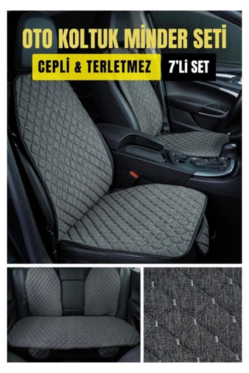 Peugeot 106 1991-2003Terletmez Kaymaz Keten Oto Minder Kılıf Komple Set ( 7 Parça ) Gri