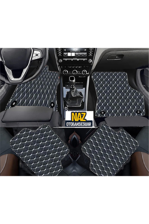 Opel Corsa D 2006-2014 Uyumlu Beyaz Dikişli Siyah Deri Paspas