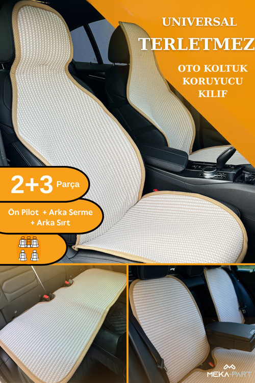 Meka Part Oto Koltuk Koruyucu Kılıf 5 Parça Universal Bej 2+3 %100 Pamuk