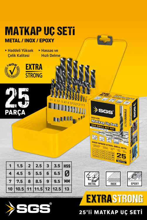 1420 25 PARÇA HSS MATKAP UCU SETİ METAL STANDLI KUTULU