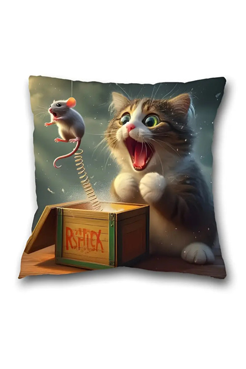 1 adet Fantastik Kedi & Fare Peluş Yastık Kılıfı 44.96cm x 44.96cm - Fransız Tarzı
