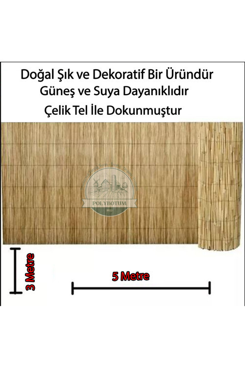Doğal Kamış Hasır Çit 3 M X 5m Doğal Bahçe Çiti - Gölgelik Hasır