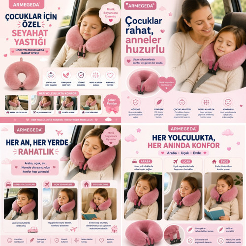Seyahat Yastığı-Çocuk Serisi-Şeker Pembe