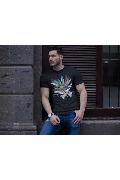 beybunn Unisex Bisiklet Yaka Baskılı Oversize T-Shirt - Siyah