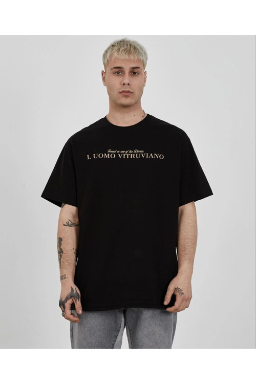 beybunn ERKEK Bisiklet Yaka Baskılı Oversize T-Shirt - Siyah