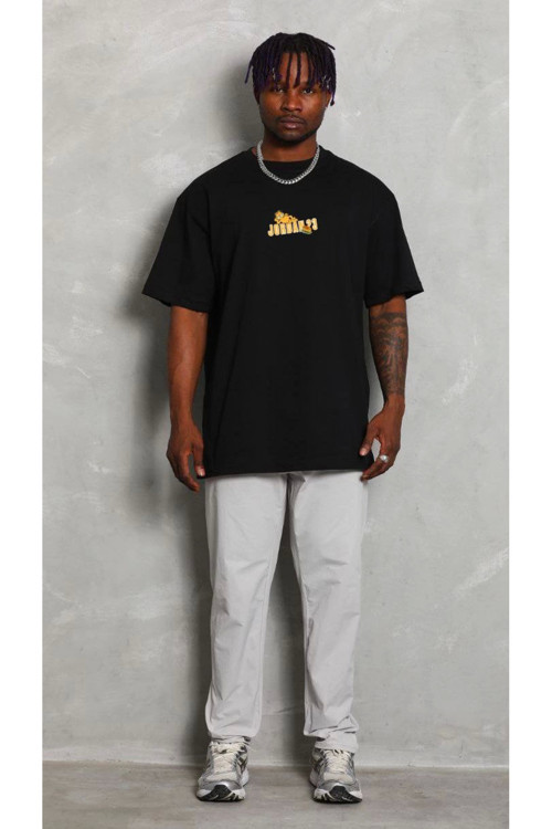beybunn Unisex Bisiklet Yaka Baskılı Oversize T-Shirt - Siyah