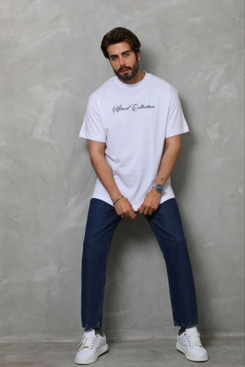 beybunn Erkek Baskılı T-Shirt Kısa Kol Bisiklet Yaka Regular Fit Rahat Kalıp Günlük Tişört - Beyaz