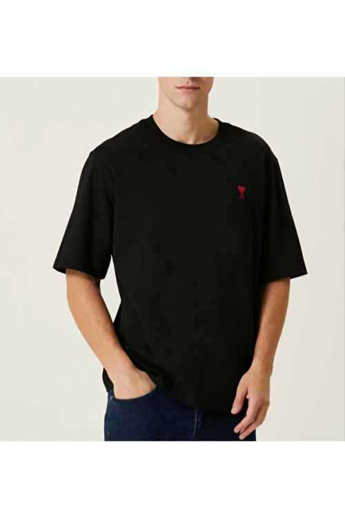 beybunn Unisex Bisiklet Yaka Baskılı Oversize T-Shirt - Siyah