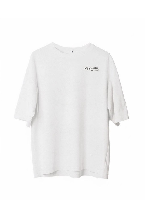 beybunn Unisex Bisiklet Yaka Baskılı Oversize T-Shirt - Beyaz