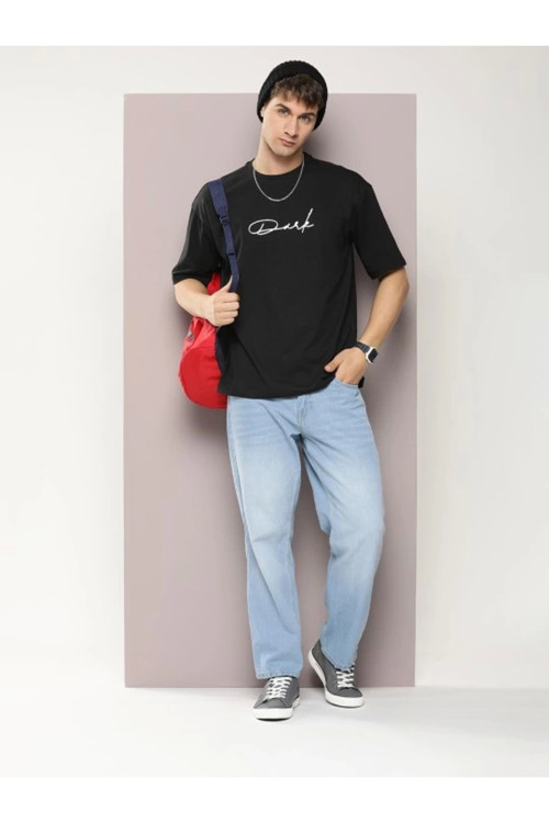 beybunn Erkek Baskılı Oversize T-shirt - Siyah