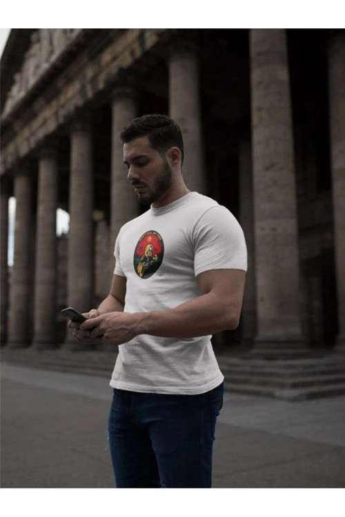 ERKEK Bisiklet Yaka Baskılı Kısa kol T-Shirt - Beyaz