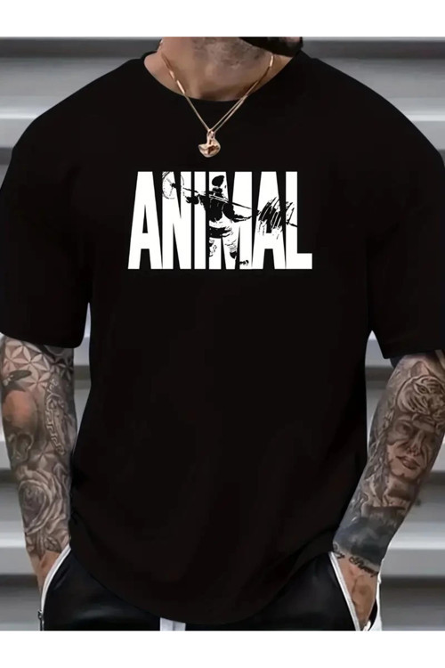 Beybunn Erkek Animal Desen Baskı Tişört - Siyah