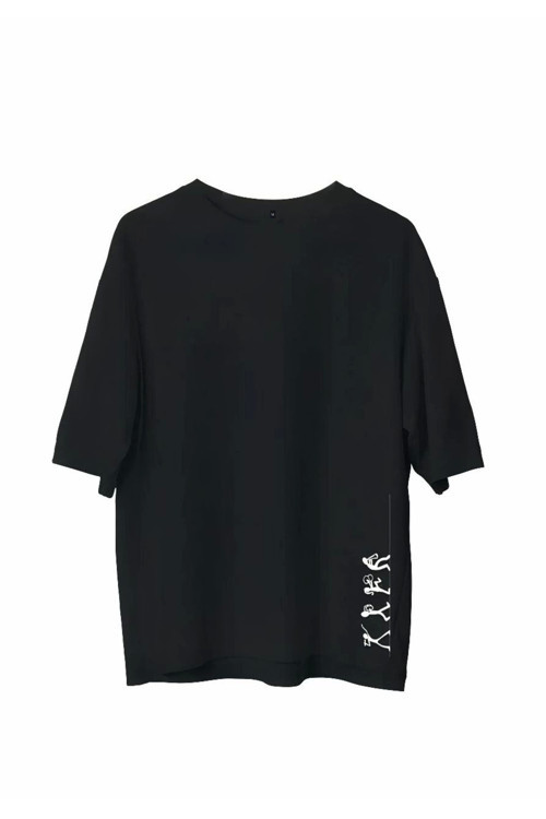 beybunn Erkek Bisiklet Yaka Baskılı Kısa kol Oversize T-Shirt - Siyah